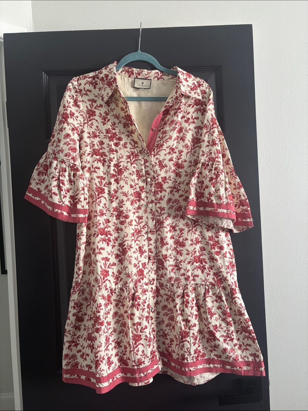 Tuckernuck Cream Tunic Dress with Red Floral Print